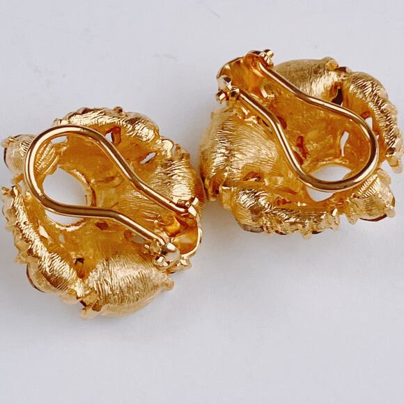 VTG Mid Century Clip On Earrings Gold Tone Rhinestone 1950s Cocktail Jewelry - Picture 9 of 11